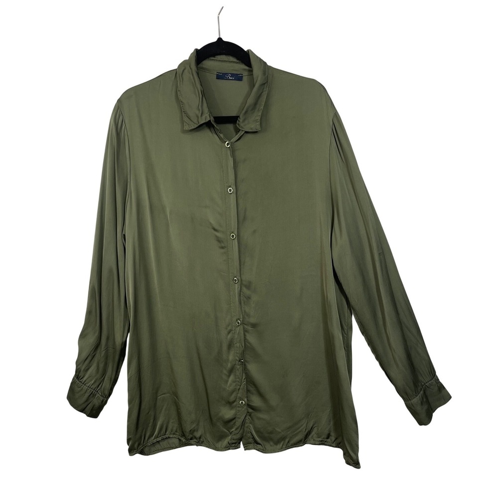Baci Button Down Shirt Women XL‎ Olive Green Made in Italy Viscose Long Sleeve